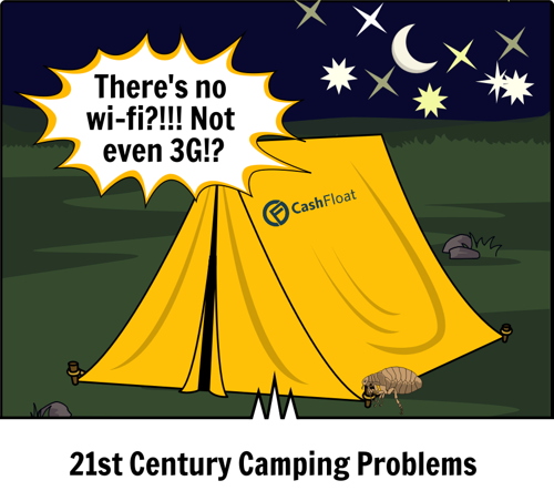 camping comic about UK budget holidays and no wifi - cashfloat