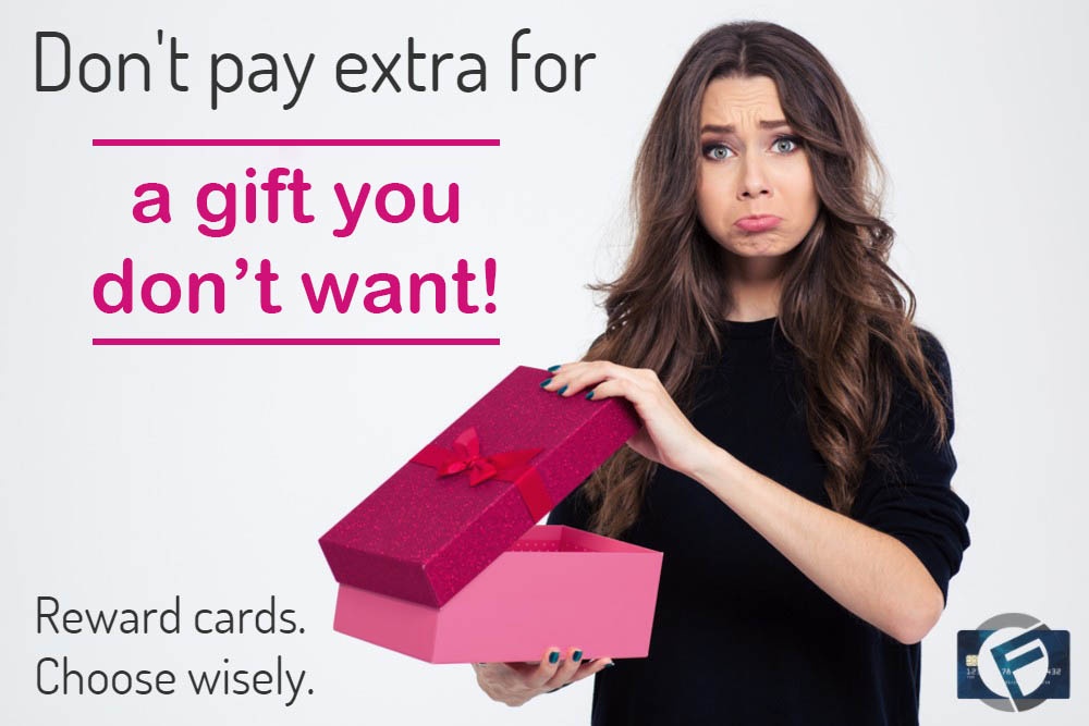 pretty lady holding present she isn't happy with. rewards cards. choose wisely - Cashfloat