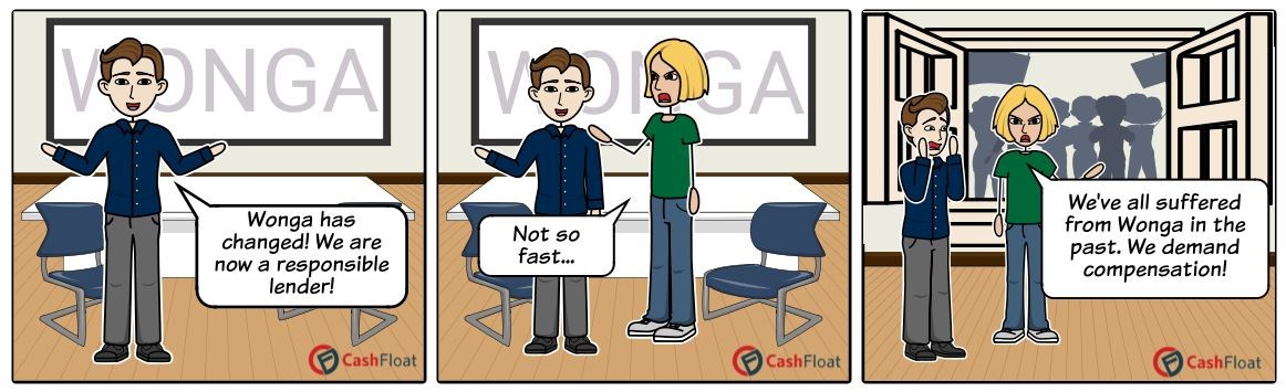 Comic strip explaining the reason for Wonga's emergency bailout - from Cashfloat