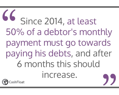 Since 2014, at least  50% of a debtor's monthly  payment must go towards paying his debts- Cashfloat