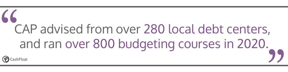 CAP advised from over 280 local debt centres, and ran over 800 budgeting courses in 2020- Cashfloat