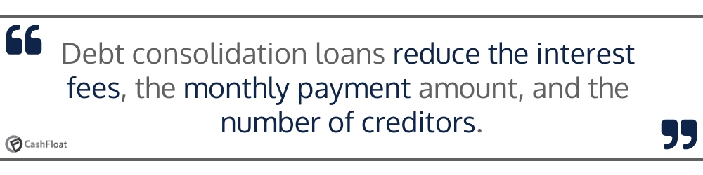 Debt consolidation loans reduce the interest fees, the monthly payment amount, and the number of creditors- Cashfloat